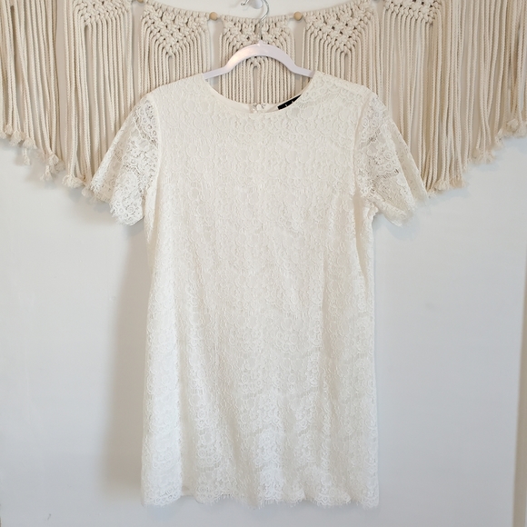 LULUS White Lace Shift Mini Dress sz L - Picture 3 of 10